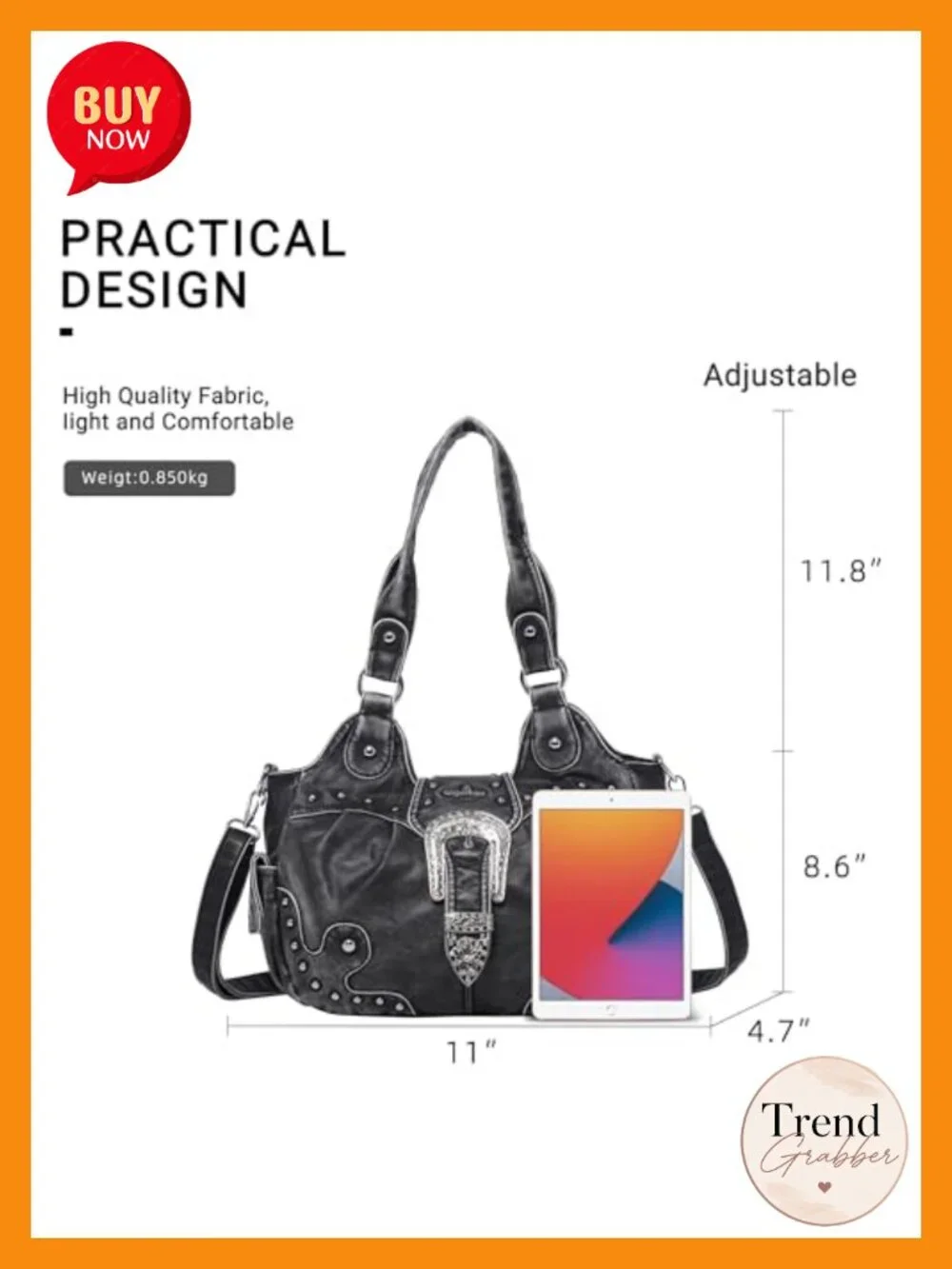 Vegan Leather Hobo Bag with Metal Studs - Large Capacity Shoulder Crossbody